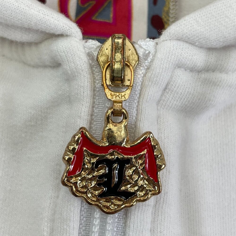 L.A.M.B. White Hoodie Jacket with Black Graphic and Red & Navy Braid Trim - Picture 8 of 13